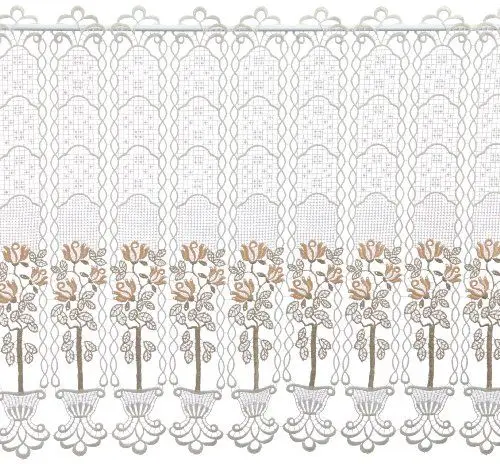 Produktbild: Plauener Spitze by Modespitze, Store Bistro Gardine Scheibengardine mit Stangendurchzug, hochwertige Stickerei, Höhe 62 cm, Breite 112 cm, Creme/Beige/Lachs