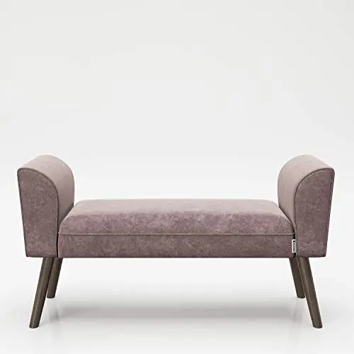 Produktbild: PLAYBOY Sitzbank mit Samtüberzug in Rosa und stabilen Massivholzfüssen, gepolsterte Bank aus Stoff, Sitzhocker, Fusshocker mit Samt, Retro-Design, Club-Stil für Diele- und Eingangsbereich, 100 x 54 x 30 cm