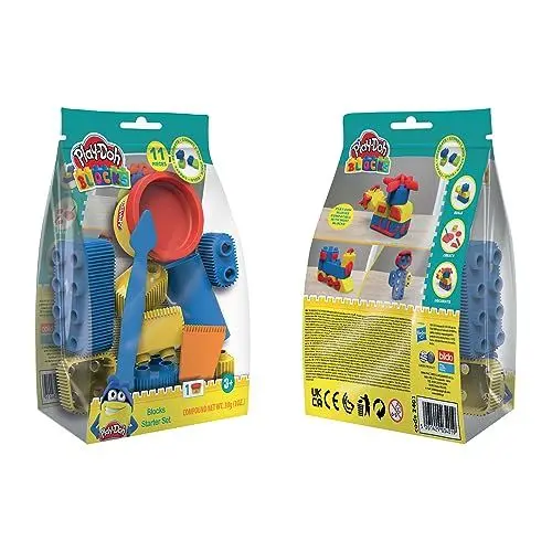 Produktbild: Play-Doh Blocks Starter Set - Baustein, Kreatives Bauen, Kind, 7 leuchtende Klötzen, Modellierwerkzeug, Rolle, Play-Doh-Tube