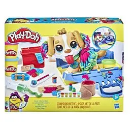 Produktbild: Play-Doh Tierarzt Spielset mit Spielzeughund, Tragebox und vielen weiteren Accessoires, 10 Werkzeuge und 5X Knetmasse in bunten Farben, kreatives für Kinder ab 2 Jahren