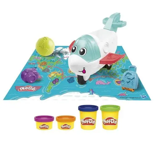 Produktbild: Play-Doh Flugi, das Flugzeug Starter-Set, Bastel-Set mit 2 x 57g Dosen und 2 x 28 g Dosen Plus Spielzeug und Bastelzubehör und Formen, kreatives für Kinder ab 2 Jahren