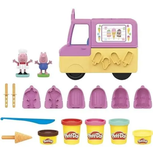 Produktbild: Play-Doh Peppa's Eiscreme-Spielset mit Eiswagen, Peppa und George Figuren und 5 Töpfen