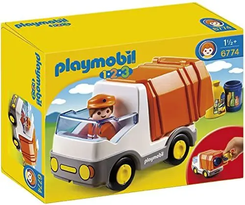 Produktbild: PLAYMOBIL 1.2.3 6774 Müllauto, Container zum Öffnen mit Zwei Öffnungen für Müll, ab 1,5 Jahren