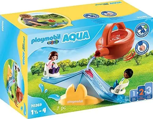 Produktbild: PLAYMOBIL 1.2.3 70269 Wasserwippe mit Gießkanne, Wippe mit Zwei Kindern und Gießkanne, wippt durch Wasser eingießen, ab 1,5 Jahren