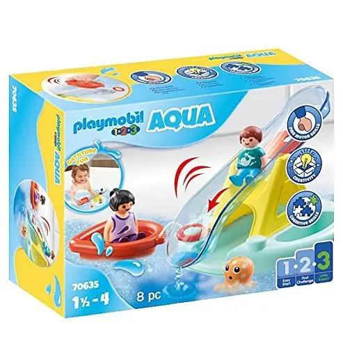 Produktbild: PLAYMOBIL 1.2.3 Aqua 70635 Badeinsel mit Wasserrutsche, Schwimmfähiges Badewannenspielzeug für Kleinkinder, Erstes Spielzeug für Kinder ab 1,5 bis 4 Jahre