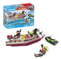 Produktbild: PLAYMOBIL Action Heroes 71464 Feuerwehrboot mit Aqua Scooter, aufregende Wasserrettung, inklusive Taucherbrille, Schwimmflossen und Rettungsweste, realitätsnahes Spielzeug für Kinder ab 4 Jahren