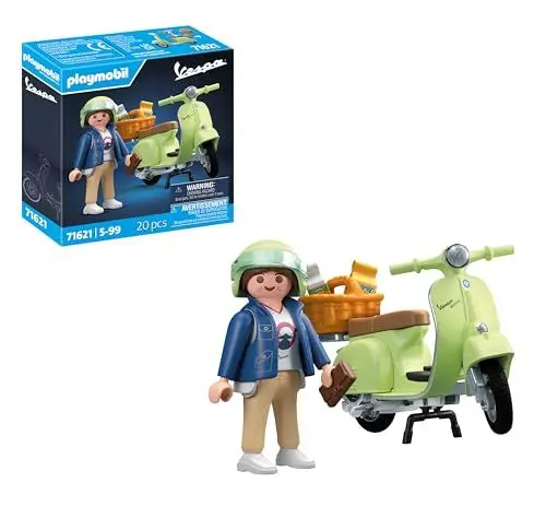 Produktbild: PLAYMOBIL Cars 71621 1969 Vespa 150 Sprint Veloce, Hellgrün, originalgetreues Modell für Sammler und Fans, inklusive vielseitigem Zubehör und verschiedenen Sattelvarianten