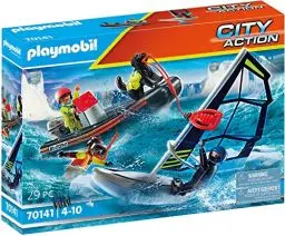 Produktbild: PLAYMOBIL City Action 70141 Water Rescue with Dog, with Floatable Inflatable Boat and Surfboard, Toy for Children Ages 4+