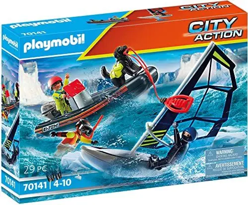 Produktbild: PLAYMOBIL City Action 70141 Water Rescue with Dog, with Floatable Inflatable Boat and Surfboard, Toy for Children Ages 4+