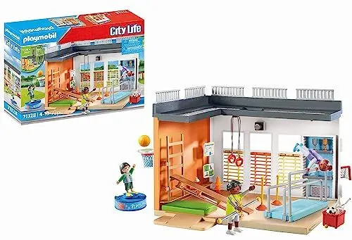 Produktbild: PLAYMOBIL City Life 71328 Anbau Turnhalle, Turnhallen Anbau mit Basketballkorb, Slalomstangen, Fußballtor, Tenniszubehör und mehr, Spielzeug für Kinder ab 4 Jahren