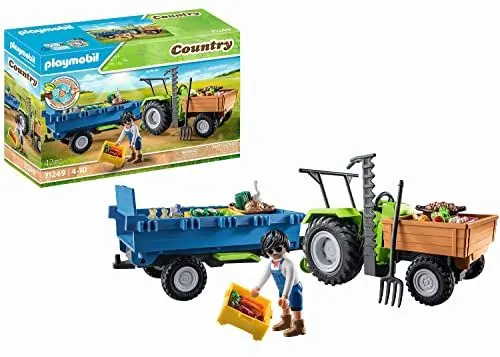 Produktbild: PLAYMOBIL Country 71249 Traktor mit Hänger inkl. Transportboxen, Grüner Trecker für den Bio-Bauernhof, Nachhaltiges Spielzeug für Kinder ab 4 Jahren
