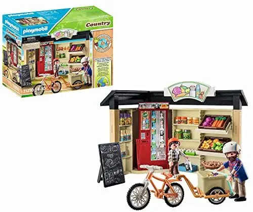 Produktbild: PLAYMOBIL Country 71250 24-Stunden-Hofladen, Fahrrad mit Anhänger, Lebensmittelladen für den Bio-Bauernhof, Nachhaltiges Spielzeug für Kinder ab 4 Jahren
