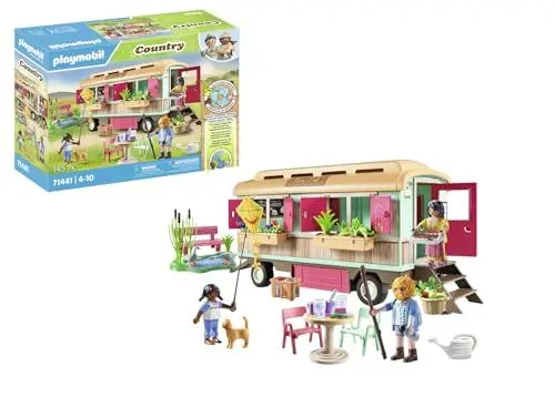 Produktbild: PLAYMOBIL Country 71441 Gemütliches Bauwagencafé, spielerisches Lernen mit liebevoll gestaltetem Bauwagen, detailreicher Austattung und einem Gänseteich, nachhaltiges Spielzeug für Kinder ab 4 Jahren