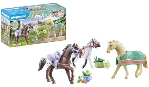 Produktbild: PLAYMOBIL Horses of Waterfall 71356 3 Pferde: Morgan, Quarter Horse & Shagya Araber, Tierisches Trio für spannende Reitabenteuer, nachhaltiges Spielzeug für Kinder ab 5 Jahren