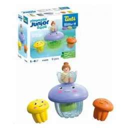 Produktbild: PLAYMOBIL JUNIOR | Kinder ab 1 Jahr | Aqua & Tinti Bunte Quallenfamilie | 90% pflanzenbasiertes Material | inkl. drei verschiedenfarbigen Badetabs von Tinti | Wasserspielzeug für die Badewanne | 71439