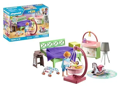 Produktbild: PLAYMOBIL MyLife 71609 Schlafzimmer mit Babyspielecke, und Zwei Figuren, zu über 80 % aus recycelten und biobasierten Materialien, detailreiches Spielzeug für Kinder ab 4 Jahren