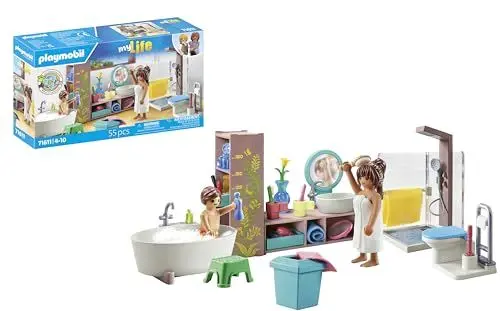 Produktbild: PLAYMOBIL MyLife 71611 Badezimmer, inklusive Zwei Figuren und zahlreichen Accessoires, zu über 80 % aus recycelten und biobasierten Materialien, detailreiches Spielzeug für Kinder ab 4 Jahren