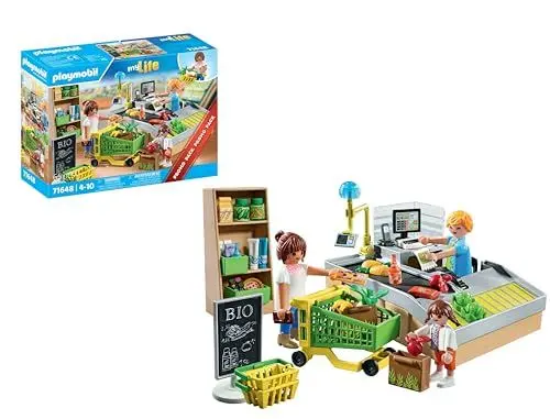 Produktbild: PLAYMOBIL MyLife Promo Pack 71648 Bio-Supermarkt, inklusive Kasse mit Warenlaufband, Einkaufswagen und DREI Figuren, detailreiches Spielzeug für Kinder ab 4 Jahren