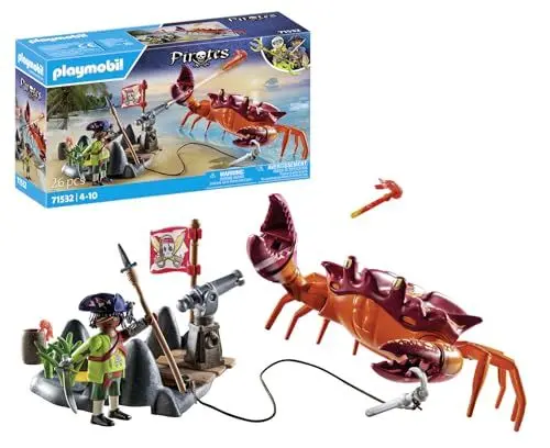Produktbild: PLAYMOBIL Pirates 71532 Kampf gegen die Riesenkrabbe, epische Seeschlacht, inklusive Kanone, Haken-Geschoss und Säbel, detailreiches Piraten-Spielzeug für Kinder ab 4 Jahren