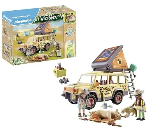 Produktbild: PLAYMOBIL Wiltopia 71293 Mit dem Geländewagen bei den Löwen, abenteuerliche Tierverarztung in der Savanne, Lernspielzeug aus nachhaltigem Material, Spielzeug für Kinder ab 4 Jahren