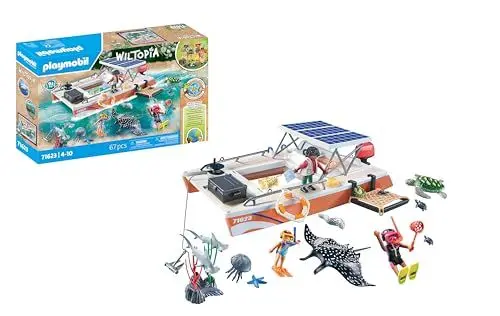 Produktbild: PLAYMOBIL Wiltopia 71623 Korallenriff Plattform, Expedition in Australien, mit zahlreichen Tieren, zu über 80% aus recyceltem und Bio-basiertem Material, kreatives Spielzeug für Kinder ab 4 Jahren