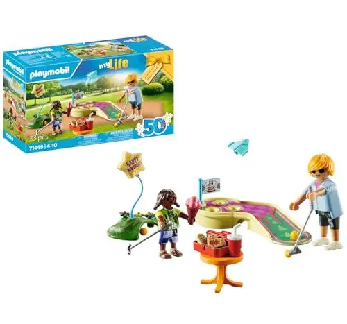 Produktbild: PLAYMOBIL myLife 71449 Minigolf, Schlag um Schlag zum Ziel, inklusive Golfschläger, Bällen, süßen Waffelherzen und EIS, nachhaltiges Spielzeug für Kinder ab 4 Jahren