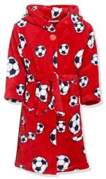Produktbild: Playshoes Unisex Kinder Fleece-bademantel Morgenmantel, Rot Fußball, 86-92 EU