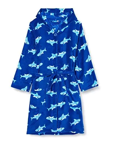 Produktbild: Playshoes Unisex Kinder Fleece-Bademantel Morgenmantel, Hai, 134/140