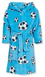 Produktbild: Playshoes Unisex Kinder Fleece-Bademantel Morgenmantel, blau Fußball, 134/140
