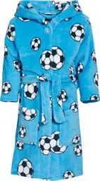 Produktbild: Playshoes Unisex Kinder Fleece-Bademantel Morgenmantel, blau Fußball, 158/164