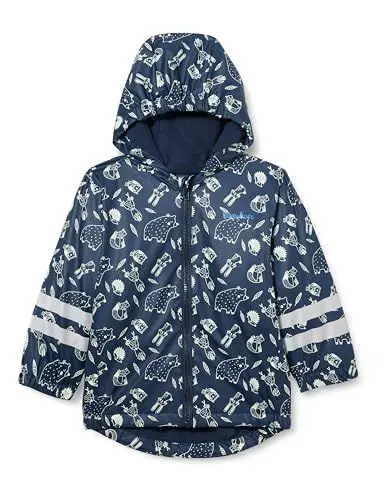 Produktbild: Playshoes Unisex Kinder Fleece-Futter Regenmantel Regenjacke Regenbekleidung, Marine Waldtiere, 128