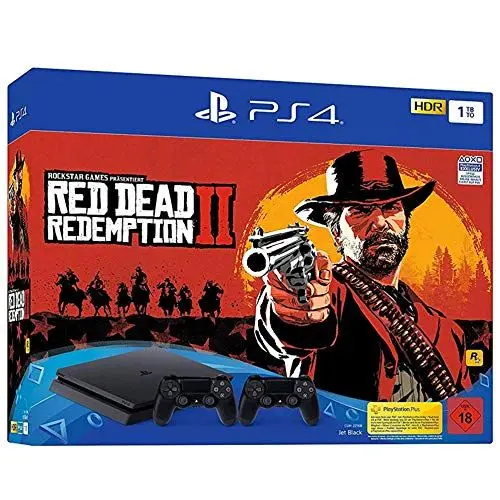 Produktbild: PlayStation 4 - Konsole( 1TB, schwarz, slim) inkl. Red Dead Redemption 2 + 2 DualShock Controller
