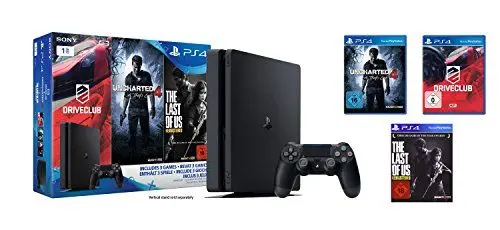 Produktbild: PlayStation 4 - Konsole (1TB, schwarz,slim) inkl. Uncharted 4 + Driveclub + The Last of Us