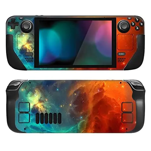 Produktbild: PlayVital Full Set Schutz Skin Decal für Steam Deck LCD, Custom Stickers Vinyl Decal Folie Faceplates Klebefolie für Steam Deck OLED Handheld Gaming PC–Orange Stern Universum