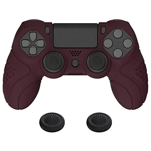 Produktbild: PlayVital Hülle für ps4 Controller,Anti-Rutsche Schutzhülle Case Zubehör Hülle ergonomische Silikonhülle,2 Stück Joystick Caps für ps4 Slim Pro Controller(Guardian Edition,Weinrot)
