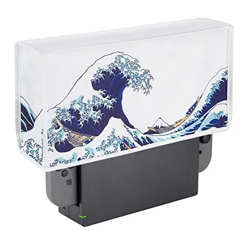 Produktbild: PlayVital Nylon Staubhülle, weiche Auskleidung Staubschutz, Kratzfeste wasserdichte Staubschutzhülle Abdeckung Hülle für Nintendo Switch&Switch OLED Dock(Die große Welle)