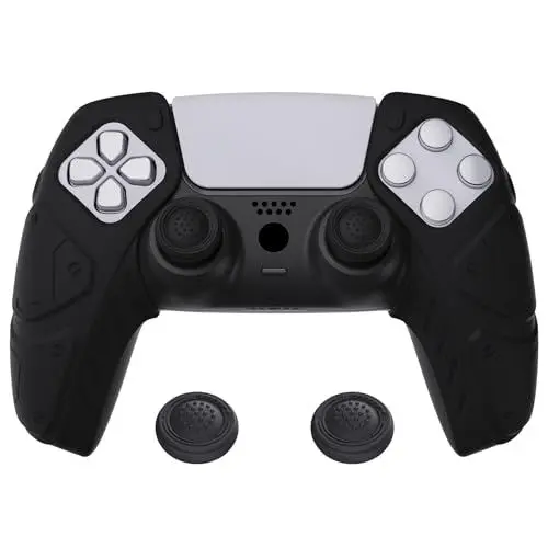 Produktbild: PlayVital Silikon Hülle für ps5 Controller,Case Zubehör Anti-Rutsche Schutzhülle Hülle mit Kappen für PS5 Wireless Controller(Mecha Edition,Schwarz)-Kompatibel mit Ladestation