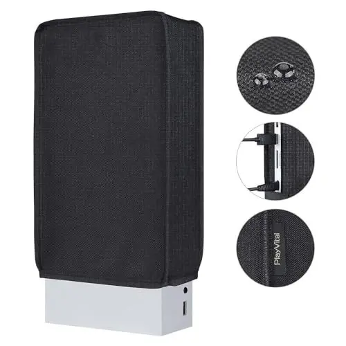 Produktbild: playvital Vertikale Staubschutze Hülle für Xbox Series S Konsole,Spritzwasserdichte Tasche Cover Schutzhülle Abdeckung Case-Schwarz