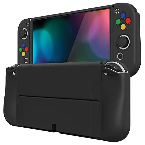 Produktbild: PlayVital ZealProtect Weiche Schutzhülle für Nintendo Switch OLED Konsole Joy Con, Case Hülle Cover Zubehör für Nintendo Switch OLED mit Sticks Kappen & ABXY Richtungstastenkappen(Schwarz)