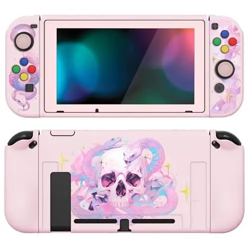 Produktbild: Playvital Schutzhülle für Nintendo Switch Konsole Joy Con, Case Hülle Cover Zubehör für Switch mit HD Klar Schutzfolie&Sticks Kappen&ABXY Richtungstastenkappen(Umarmung der himmlischen Schlange)