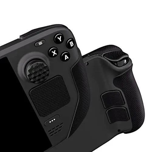 Produktbild: PlayVital Anti-Rutsche Griffmatte für Steam Deck LCD, Trackpads Matte Grip Pad Rückseite Tasten Pads Skin Sticker Set für Steam Deck OLED mit Thumbstick Kappen-Honigwabenstruktur Schwarz
