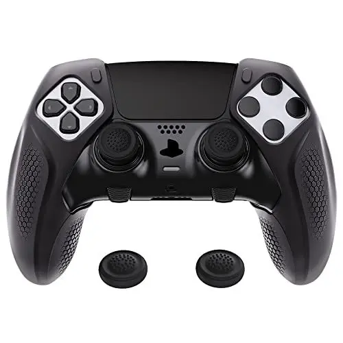 Produktbild: playvital Ninja Edition Anti-Rutsch halb-überdachte Hülle Case Skin für ps5 Edge Controller, Ergonomischer Schutzhülle Silikonhülle für ps5 Edge Wireless Controller mit Thumbsticks Kappen-Schwarz