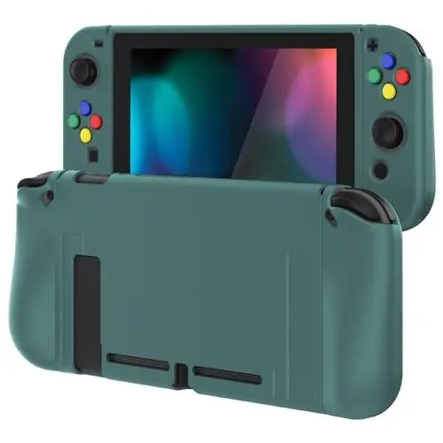 Produktbild: PlayVital Schutzhülle für Nintendo Switch Konsole Joycon,weiche TPU Slim Case Hülle Griff Tasche Zubehör für NS Joycon Konsole mit bunten ABXY/Richtung-Knöpfe Kappen(Jäger Grün)