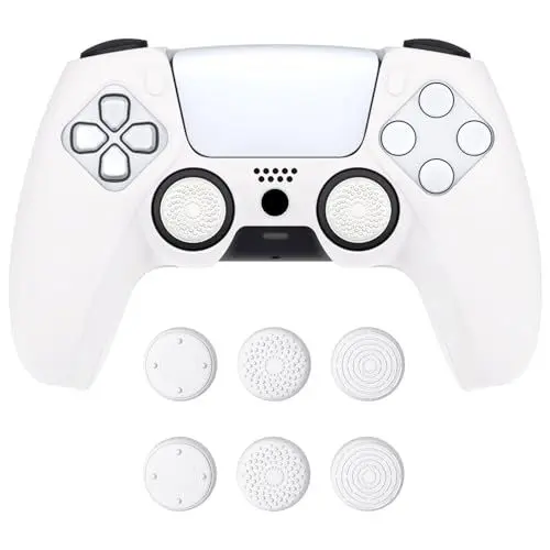 Produktbild: playvital Silikon Hülle für ps5 Controller,Dockable Schutzhülle Hülle Case Griffe Skin mit 6 Joystick-Kappen für ps5 Wireless Controller Passend zur Ladestation(Pure Series,Weiß)