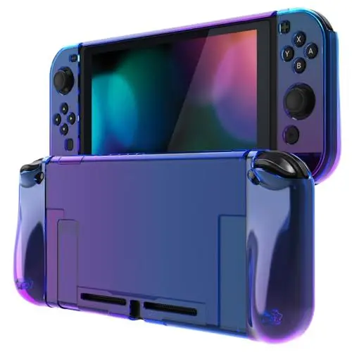 Produktbild: PlayVital Upgraded Dockable Case für Nintendo Switch Joycon, Ergonomische Hülle für Nintendo Switch, trennbare Schutzhülle Tasche für Joy Con(Farbverlauf Transluzente Glockenblume)