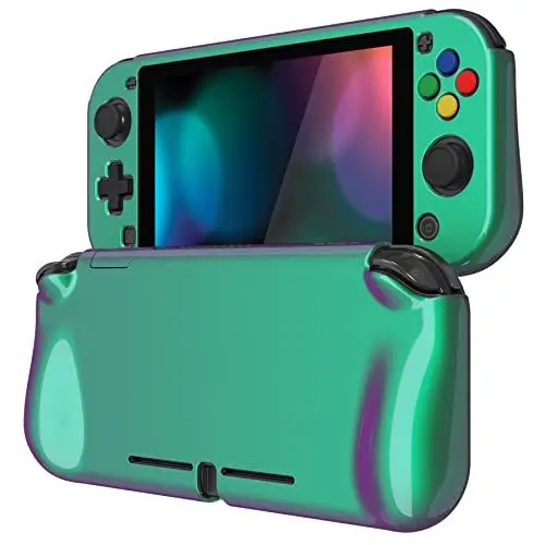 Produktbild: PlayVital ZealProtect Hülle für Nintendo Switch Lite, Case Hülle Schutzhülle Tasche Zubehör, Ergonomische Grip Joycon mit Schutzfolie&Joystick-/Tasten-Kappen für Nintendo Switch Lite(Grün Lila)