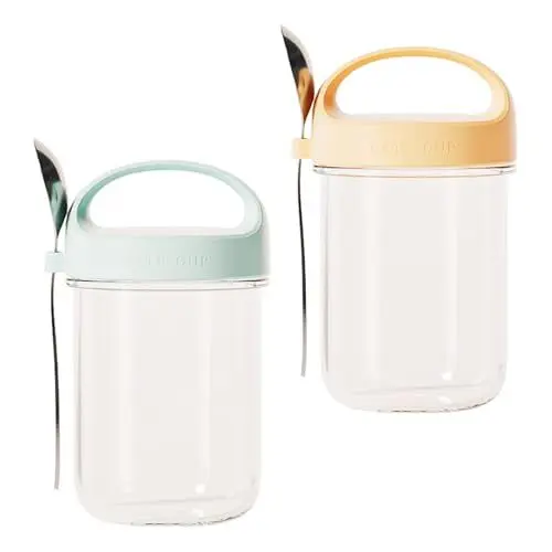 Produktbild: Plcnn Overnight-Oats-Becher, 14,5-Unzen-Overnight-Oats-Behälter mit Deckel und Löffel, Glasbehälter für die Zubereitung von Mahlzeiten mit Tragbarem Griff für Milch, Obst, (2 STÜCK +