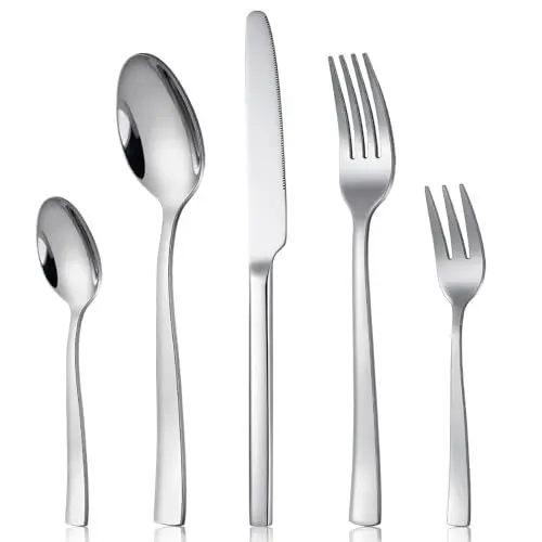 Produktbild: Pleafind Besteck Set, 30 teilig Besteck Set für 6 Personen, hochwertiges Besteck aus Edelstahl, Essbesteck, Silberbesteck, Hochglanzpoliert, Besteck für Familie/Party/Restaurant, Spülmaschinenfest