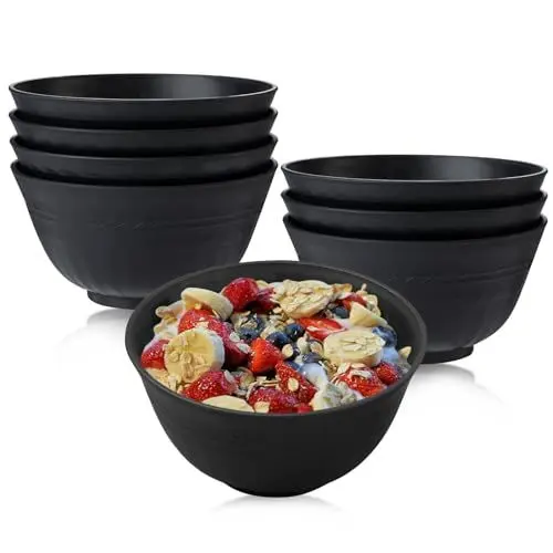 Produktbild: Pleafind Kunststoff Schüssel Set von 8, 24 oz Müslischalen für Mehrzweck-Gebrauch, langlebig Salatschüsseln, spülmaschinenfest und mikrowellenfest, BPA frei, ideal für Camping, Outdoor