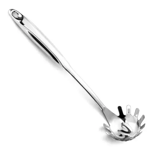 Produktbild: Pleafind Spaghettilöffel, Einteiliger Edelstahl Nudellöffel, 13-Zoll Comfort Grip Design Nudelkellel, Nudelsieb mit Zähnen, Silber Pasta Server Utensil